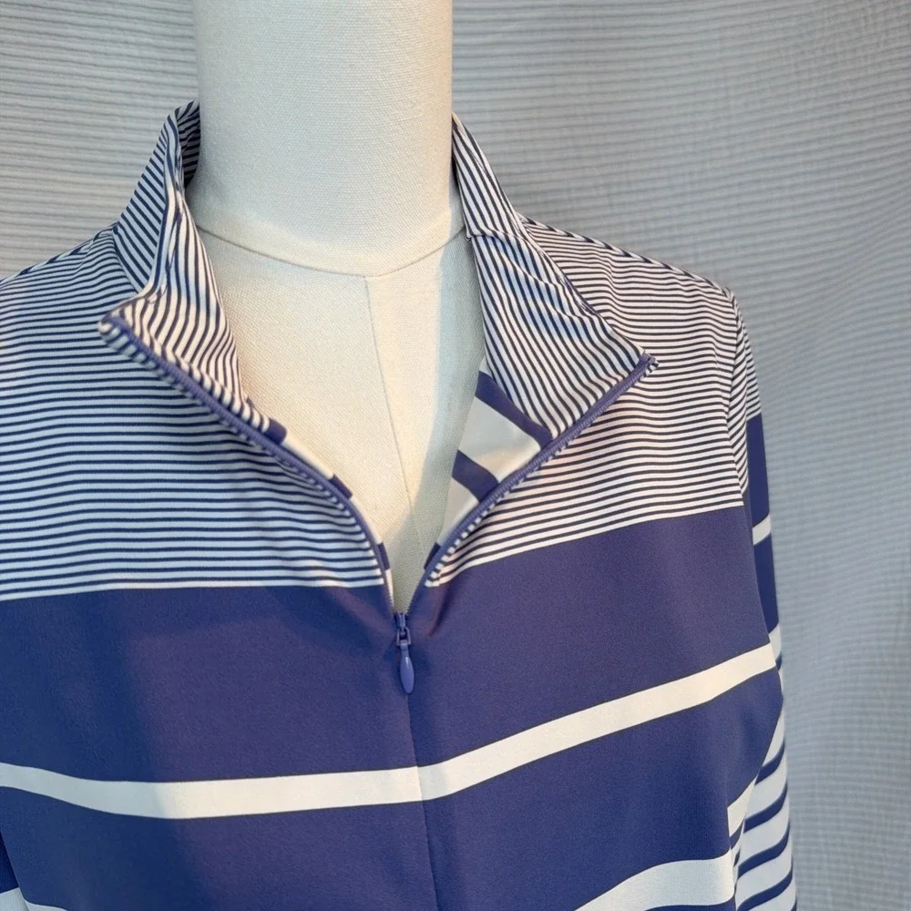 Tommy Bahama Navy Aubrey Sydney Stripe IslandZone Half-zip Mock Top Women XL - Picture 2 of 8